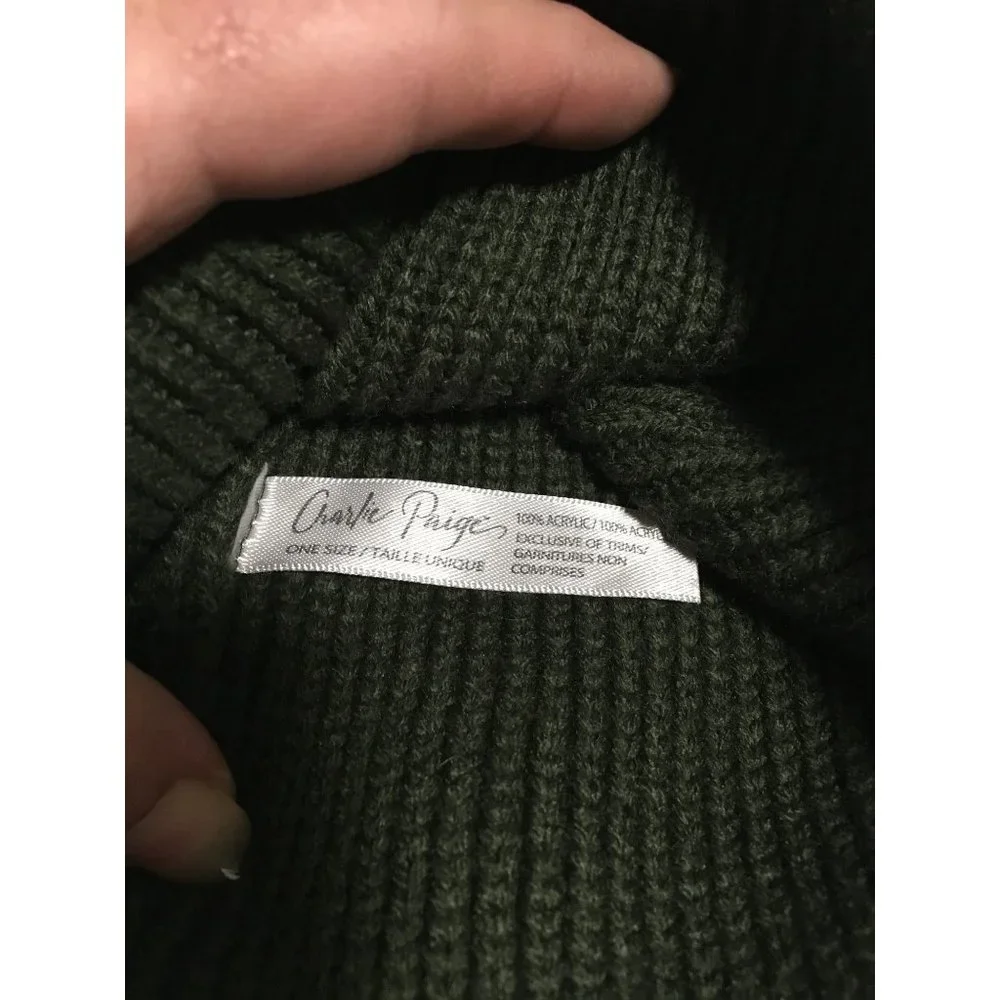 Charlie Paige deep olive green infinity scarf beenie & gloves set